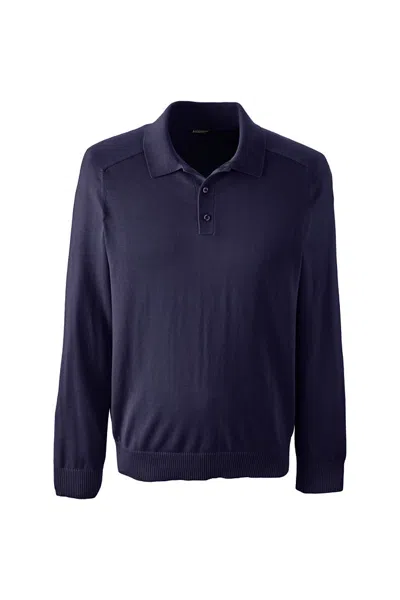 Lands' End Unisex Polo Sweater In Blue