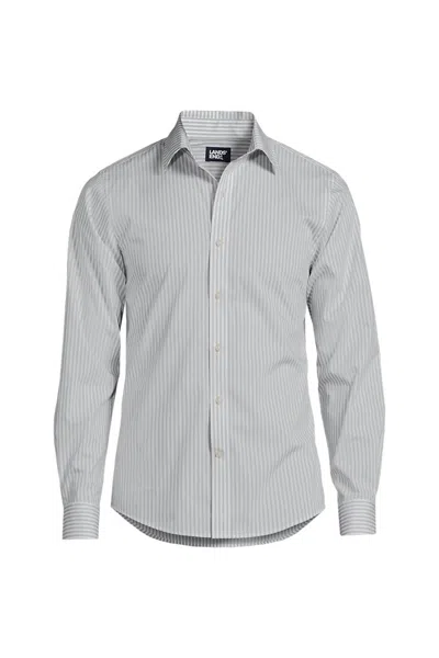 Lands' End Unisex Short Coolmax Long Sleeve Button Front Shirt In Gray