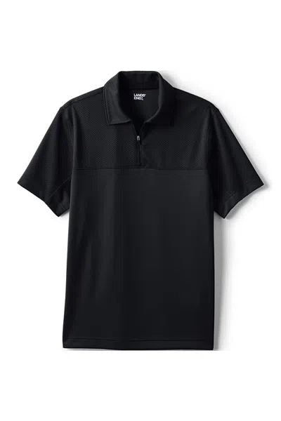 Lands' End Unisex Short Sleeve Quarter Zip Textured Polo Shirt In Multi