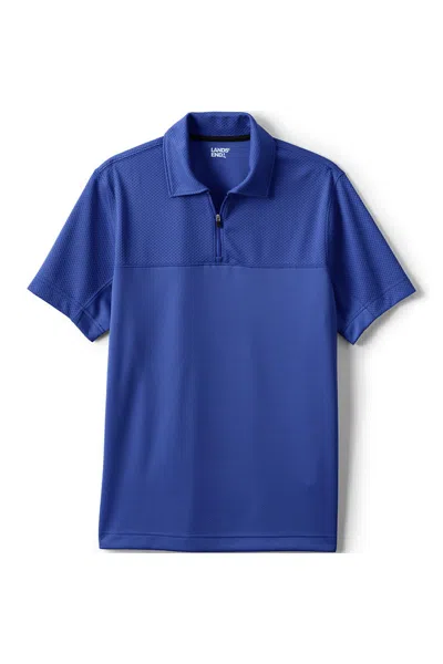 Lands' End Unisex Short Sleeve Quarter Zip Textured Polo Shirt In Multi