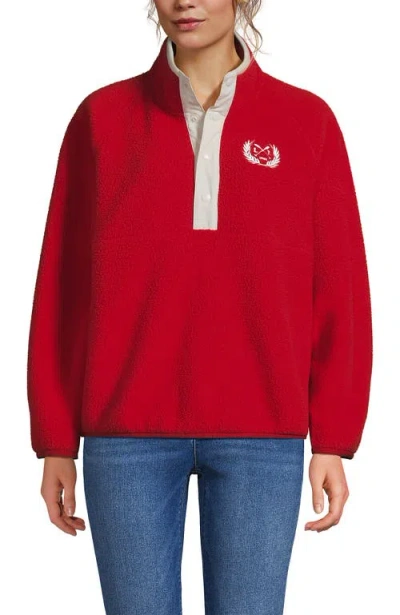 Lands' End Unisex Snap Neck Fleece Pullover In Red