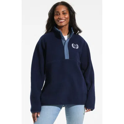 Lands' End Unisex Snap Neck Fleece Pullover In Blue