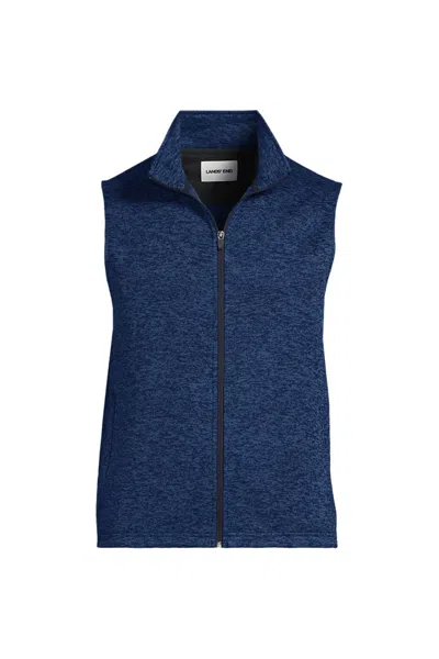 Lands' End Unisex Sweater Fleece Zip Front Vest In Blue