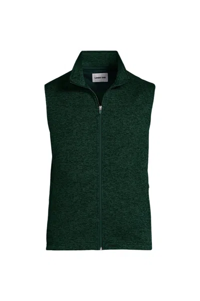 Lands' End Unisex Sweater Fleece Zip Front Vest In Green