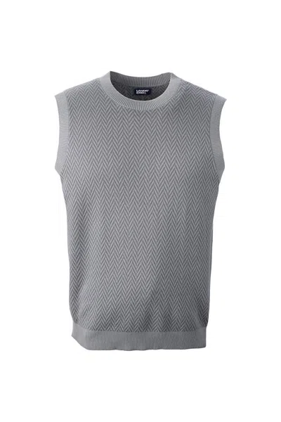 Lands' End Unisex Tall Herringbone Sweater Vest In Gray