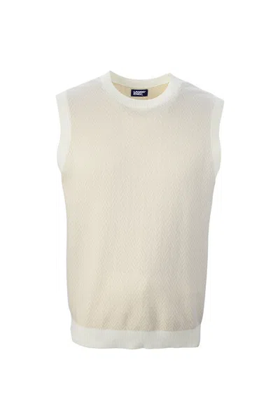 Lands' End Unisex Tall Herringbone Sweater Vest In Ivory