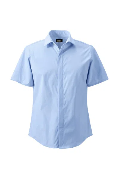 Lands' End Unisex Tall Performance French Placket Short Sleeve Shirt In Blue