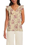 Lands' End V Neck Cascade Ruffle Top In Cream/granite Snowdrop Floral