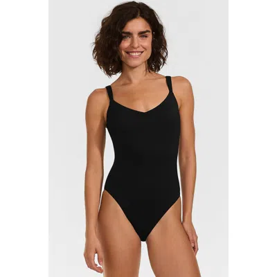 Lands' End V-neck High Leg Strappy Back One Piece In Black
