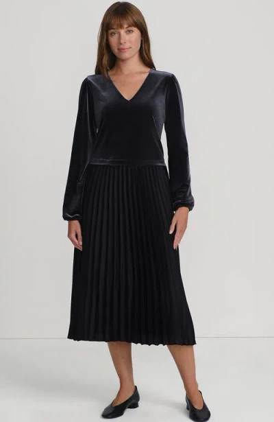 Lands' End Velvet And Satin Duet Midi Dress In Black
