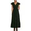Lands' End Vneck Flutter Sleeve Maxi Dress In Green