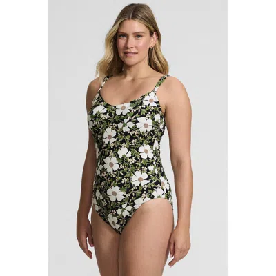 Lands' End V-neck High Leg Strappy Back One Piece In Multi
