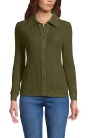 Lands' End Waffle Relaxed Long Sleeve Shirt Jacket In Green