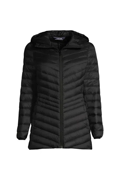Lands' End Wanderweight Packable Down Long Jacket In Black