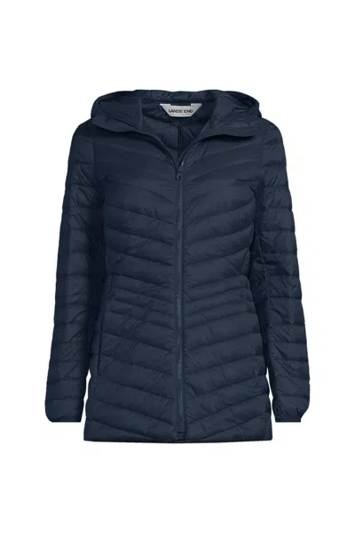 Lands' End Wanderweight Packable Down Long Jacket In Blue