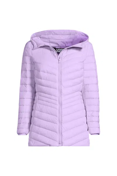 Lands' End Wanderweight Packable Down Long Jacket In Purple