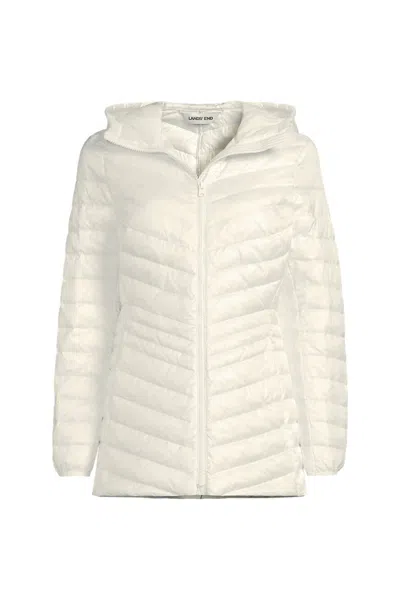 Lands' End Wanderweight Packable Down Long Jacket In White