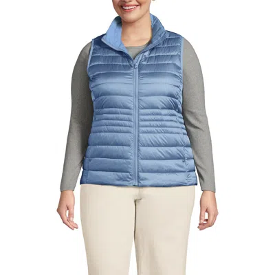 Lands' End Plus Size Wanderweight Packable Down Vest In Light Cornflower Shine