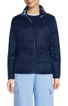 Lands' End Wanderweight Reversible Packable Down Jacket In Navy/deep Sea Navy Floral