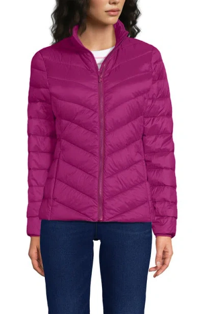 Lands' End Wanderweight Ultralight Packable Chevron Quilted Down Jacket In Purple