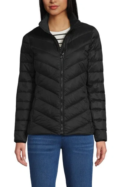 Lands' End Wanderweight Ultralight Packable Chevron Quilted Down Jacket In Black
