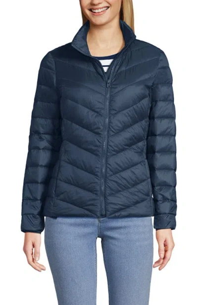 Lands' End Wanderweight Ultralight Packable Chevron Quilted Down Jacket In Blue