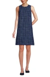 Lands' End Washable Tweed Sleeveless Above The Knee Dress In Navy/blue/ivory Tweed