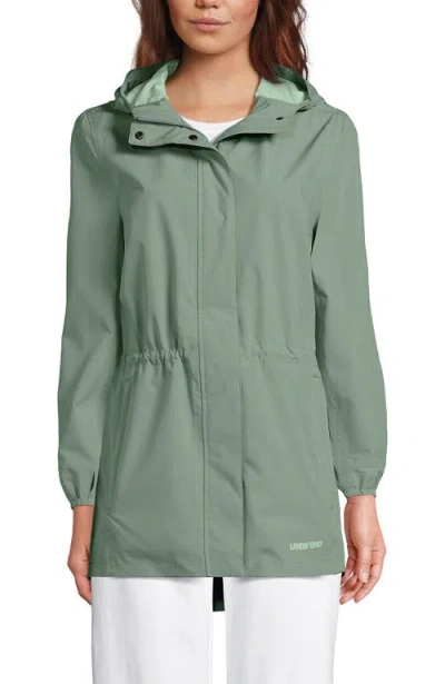 Lands' End Waterproof Hooded Packable Raincoat In Lily Pad Green