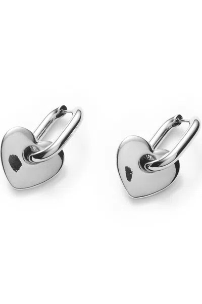 Lands' End Water-resistant Heart Hoop Earrings In Metallic