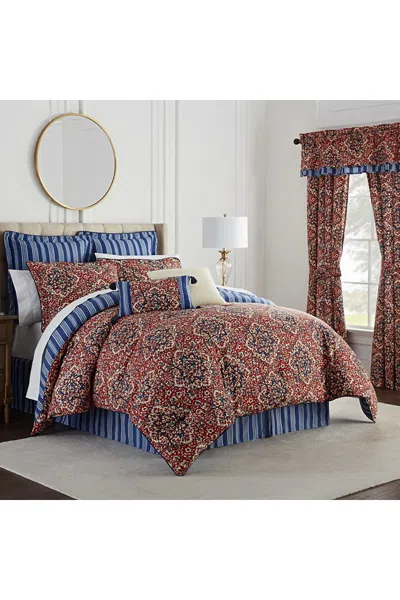 Lands' End Waverly Tabriz 4 Piece Reversible Print Cotton Comforter Bedding Set In Red