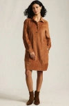 Lands' End Wide Wale Cord Popover Long Sleeve Shirt Dress In Brown