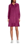 Lands' End Wide Wale Cord Popover Long Sleeve Shirt Dress In Pink