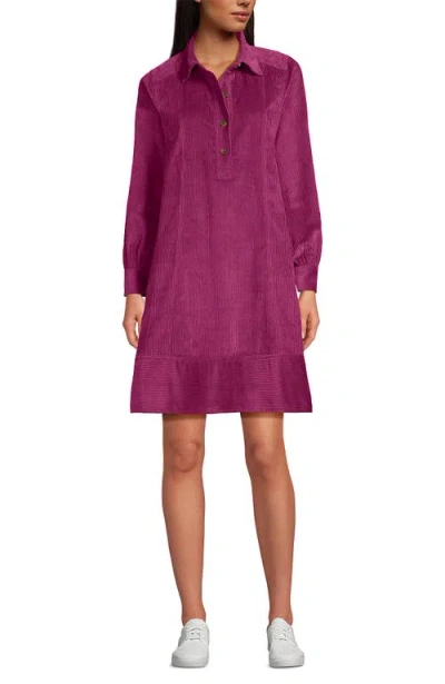 Lands' End Wide Wale Cord Popover Long Sleeve Shirt Dress In Pink