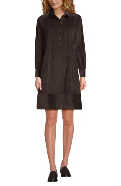 Lands' End Wide Wale Cord Popover Long Sleeve Shirt Dress In Brown