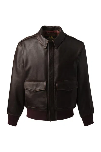 Lands' End Willis And Geiger Leather Bomber Jacket In Brown