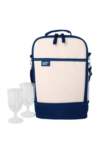 Lands' End Wine Cooler Tote Set With 2 Wine Glasses In Blue