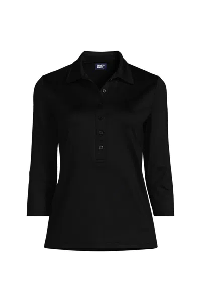 Lands' End Women's 3/4 Sleeve Active Polo Shirt In Black