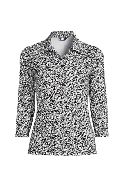 Lands' End Women's 3/4 Sleeve Active Polo Shirt In Black