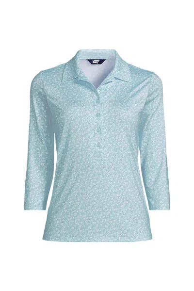 Lands' End Women's 3/4 Sleeve Active Polo Shirt In Green