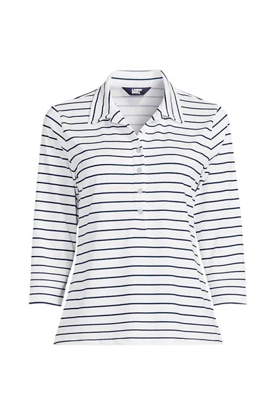 Lands' End Women's 3/4 Sleeve Active Polo Shirt In White