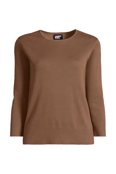 Lands' End Women's 3/4 Sleeve Fine Gauge Cotton Sweater In Brown