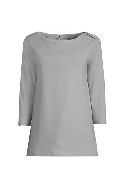 Lands' End Women's 3/4 Sleeve Heavyweight Jersey Boatneck Button Back Tunic In Blue