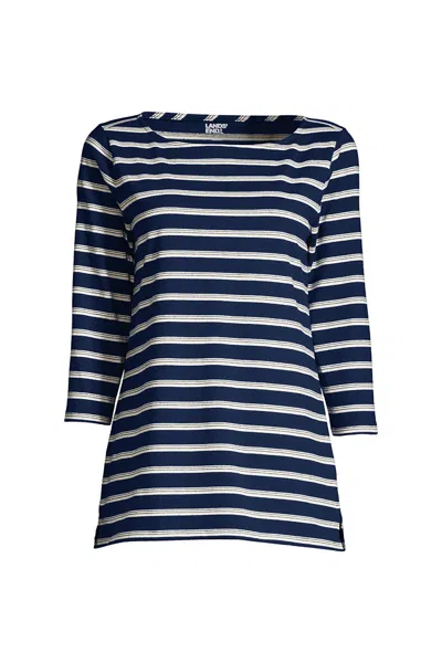 Lands' End Women's 3/4 Sleeve Heavyweight Jersey Boatneck Tunic In Blue