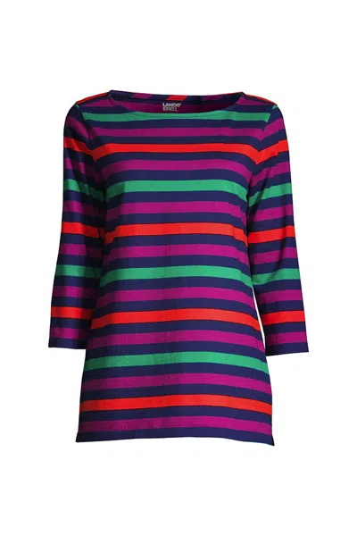 Lands' End Women's 3/4 Sleeve Heavyweight Jersey Boatneck Tunic In Blue
