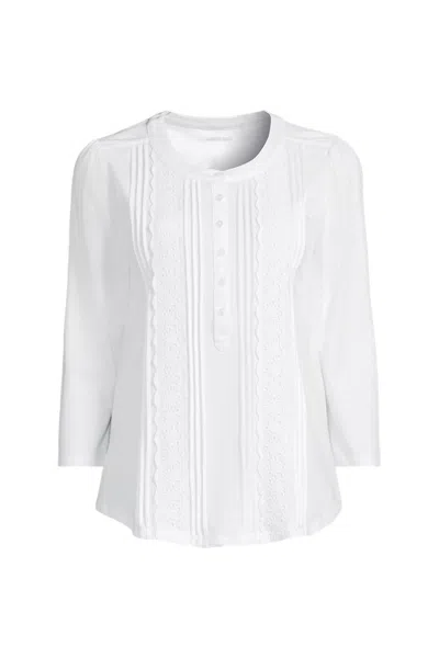 Lands' End Women's 3/4 Sleeve Lightweight Jersey Embellished Top In White