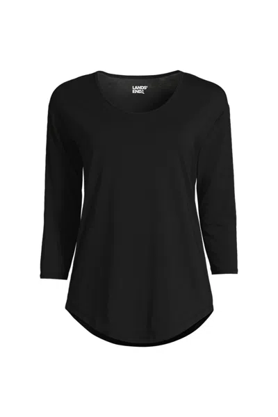 Lands' End Women's 3/4 Sleeve Lightweight Jersey Shirttail Tee In Black