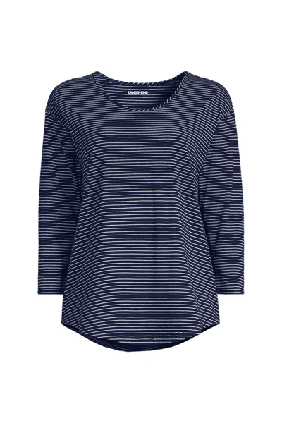 Lands' End Women's 3/4 Sleeve Lightweight Jersey Shirttail Tee In Blue