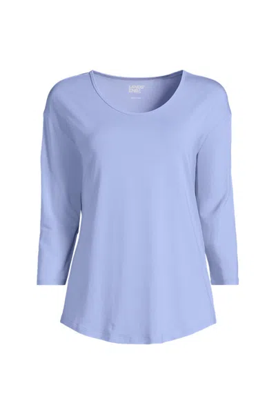 Lands' End Women's 3/4 Sleeve Lightweight Jersey Shirttail Tee In Blue