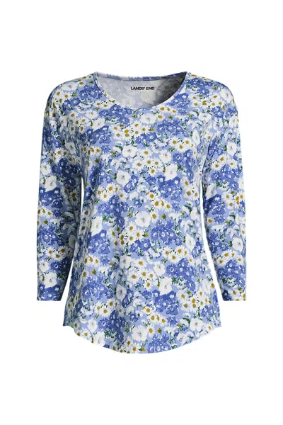 Lands' End Women's 3/4 Sleeve Lightweight Jersey Shirttail Tee In Blue
