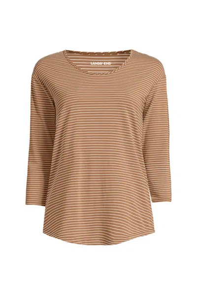 Lands' End Women's 3/4 Sleeve Lightweight Jersey Shirttail Tee In Brown